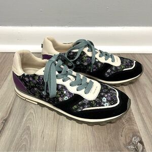 Coach Sneakers Women’s 7 Black & Purple Floral Print Lace Up